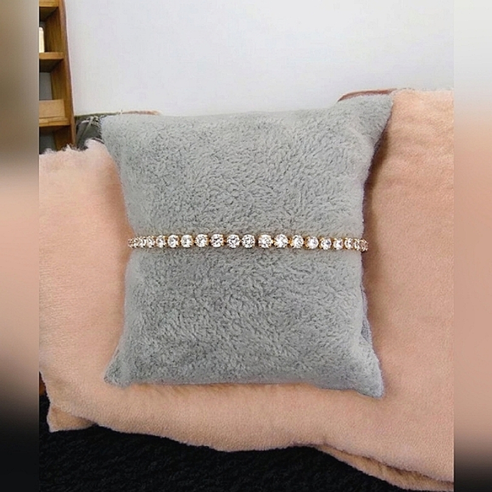JCM Gold-Tone Brass Cubic Zirconia Adjustable Bracelet